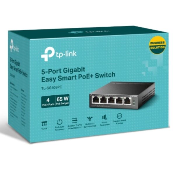 TP-LINK-TL-SG105PE-TP-Link TL-SG105PE 5-Port Gigabit Easy Smart Switch with 4-Port PoE+