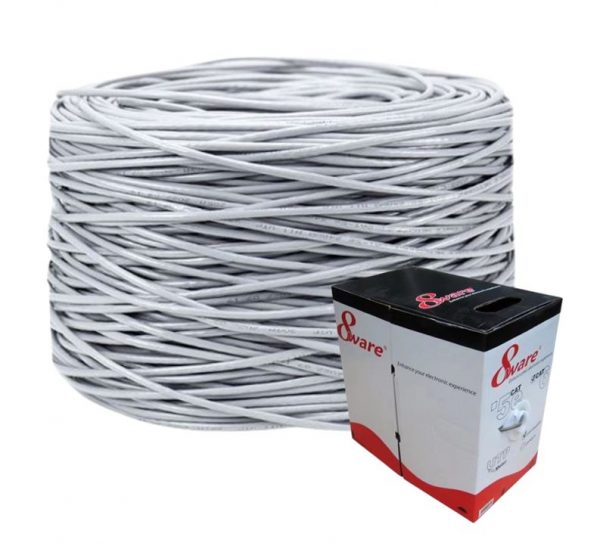 8ware-CAT6-305-8ware CAT6 UTP Cable 305m Roll - Grey White Full 0.55mm Copper UTP stranded Ethernet LAN Network 24AWG 0.55cu 2x4p pvc Jacket