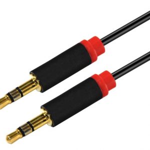 Astrotek-AT-3.5MMAUX-1-Astrotek 1m Stereo 3.5mm Flat Cable Male to Male Black with Red Mold - Audio Input Extension Auxiliary Car Cord