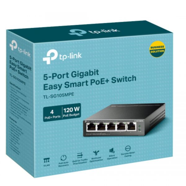 TP-LINK-TL-SG105MPE-TP-Link TL-SG105MPE 5-Port Gigabit Easy Smart Switch with 4-Port PoE+