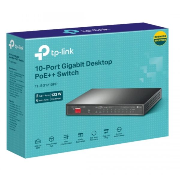 TP-LINK-TL-SG1210PP-TP-Link TL-SG1210PP 10-Port Gigabit Desktop Switch with 6-Port PoE+ and 2-Port PoE++