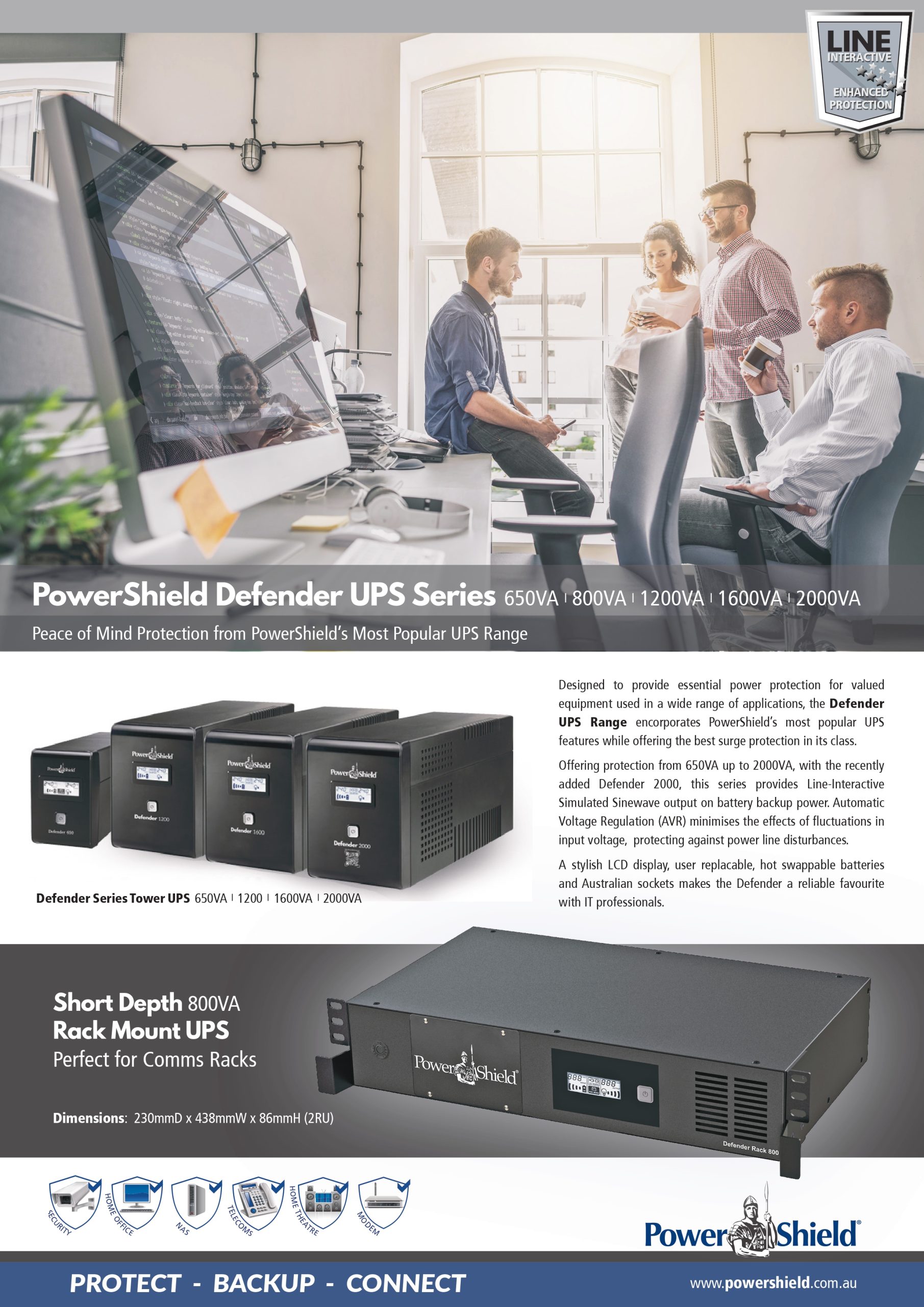 PowerShield | PowerShield Defender 650VA UPS, AVR, LCD display, 2 AU outlets, user-replaceable batteries, 2-year warranty | PSD650 - Image 1