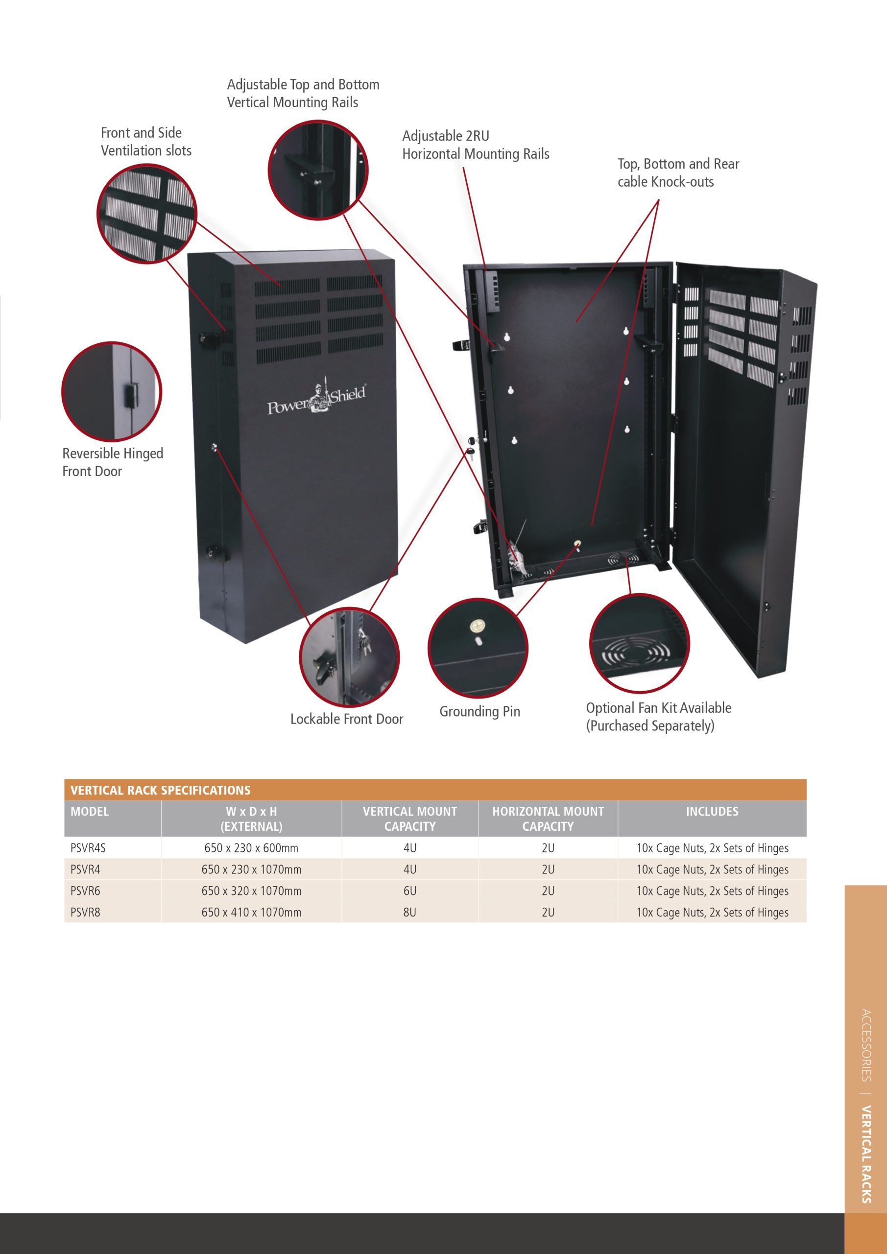 PowerShield | PowerShield Vertical Wall Mount Rack with 8U vertical capacity, provides secure and space-saving mounting for UPS systems | PSVR8 - Image 2