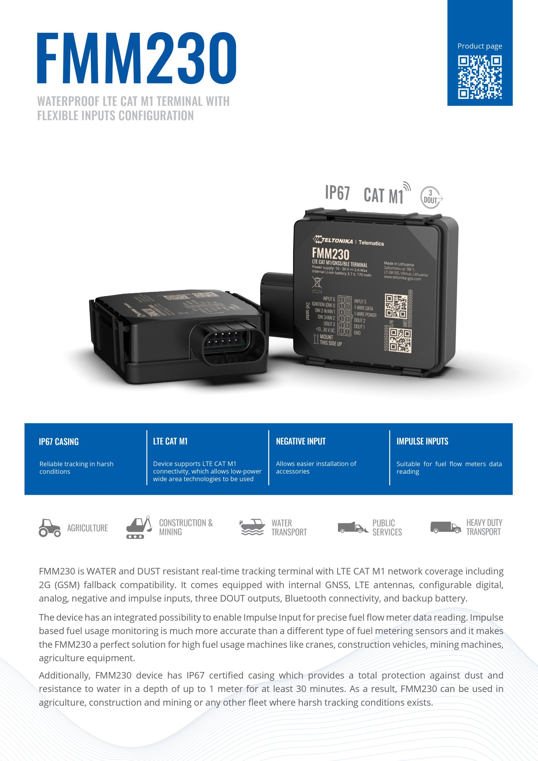 Teltonika | Teltonika FMM230 - Water-Resistant 4G LTE Cat M1 Tracker with Flexible Inputs Configuration, IP67, CAT M1 | FMM230LN2X01 - Image 1