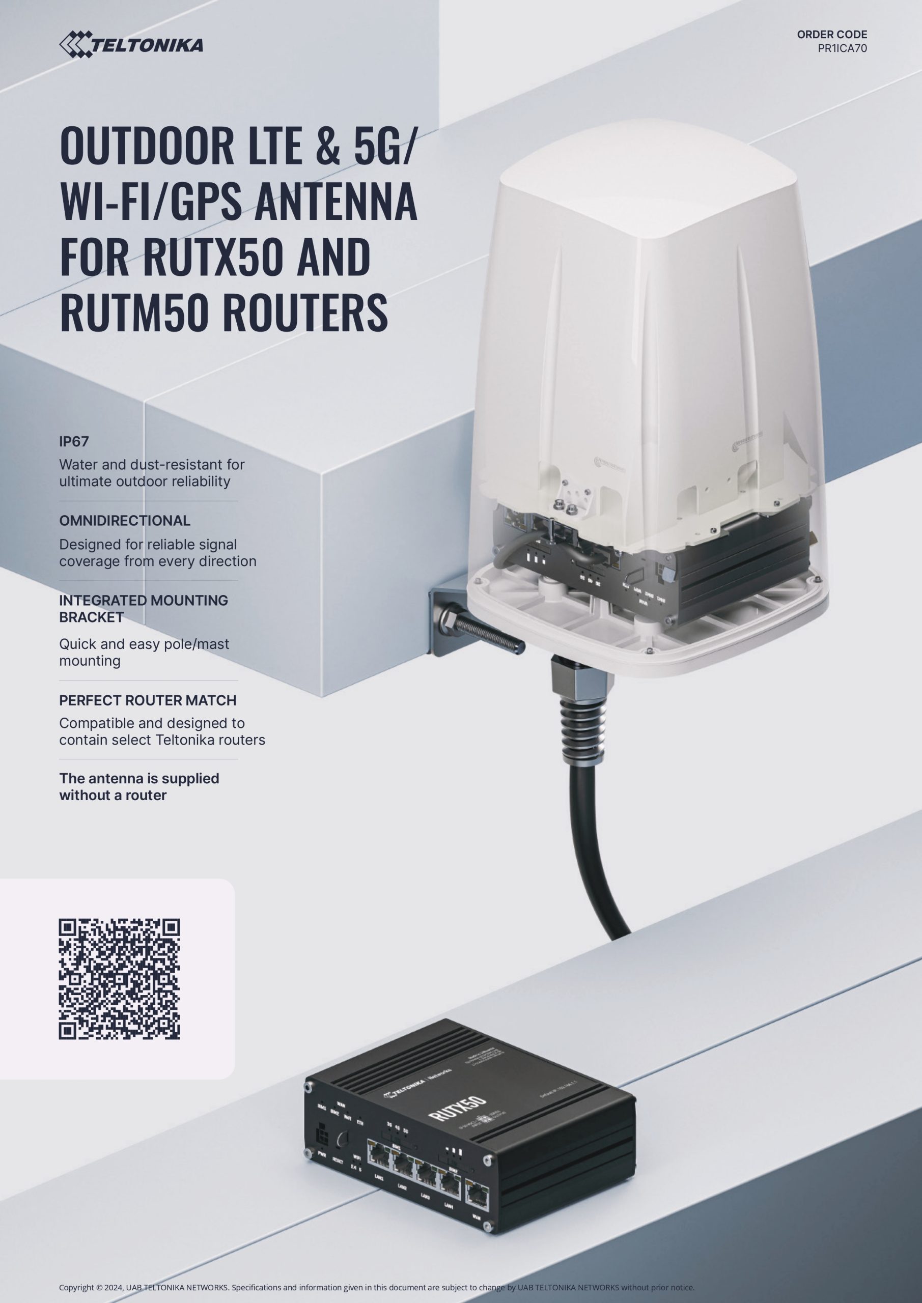 Teltonika | Teltonika OUTDOOR LTE  5G/WI-FI/GPS ANTENNA FOR RUTX50  RUTM50 routers | PR1ICA70 - Image 1