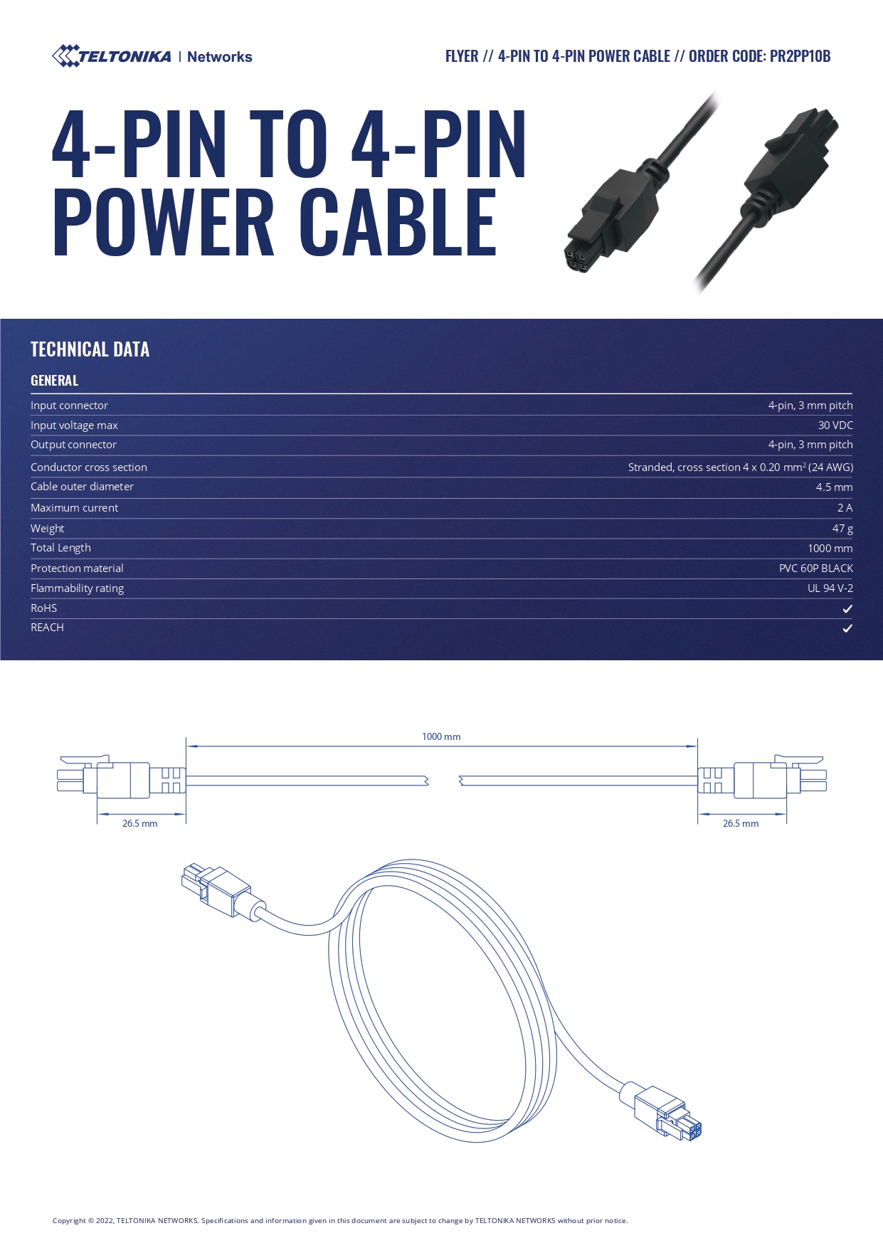 Teltonika | Teltonika 4-PIN TO 4-PIN POWER CABLE | PR2PP10B - Image 1