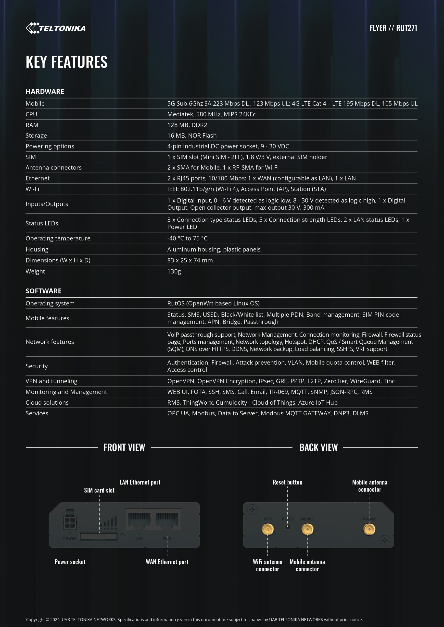 Teltonika | Teltonika RUT271 Redcap 5G Router, Instant LTE Failover, Backward Compatible with 4G LTE Cat 4, Low Latency, High Capacity, PSU included | RUT271002000 - Image 2