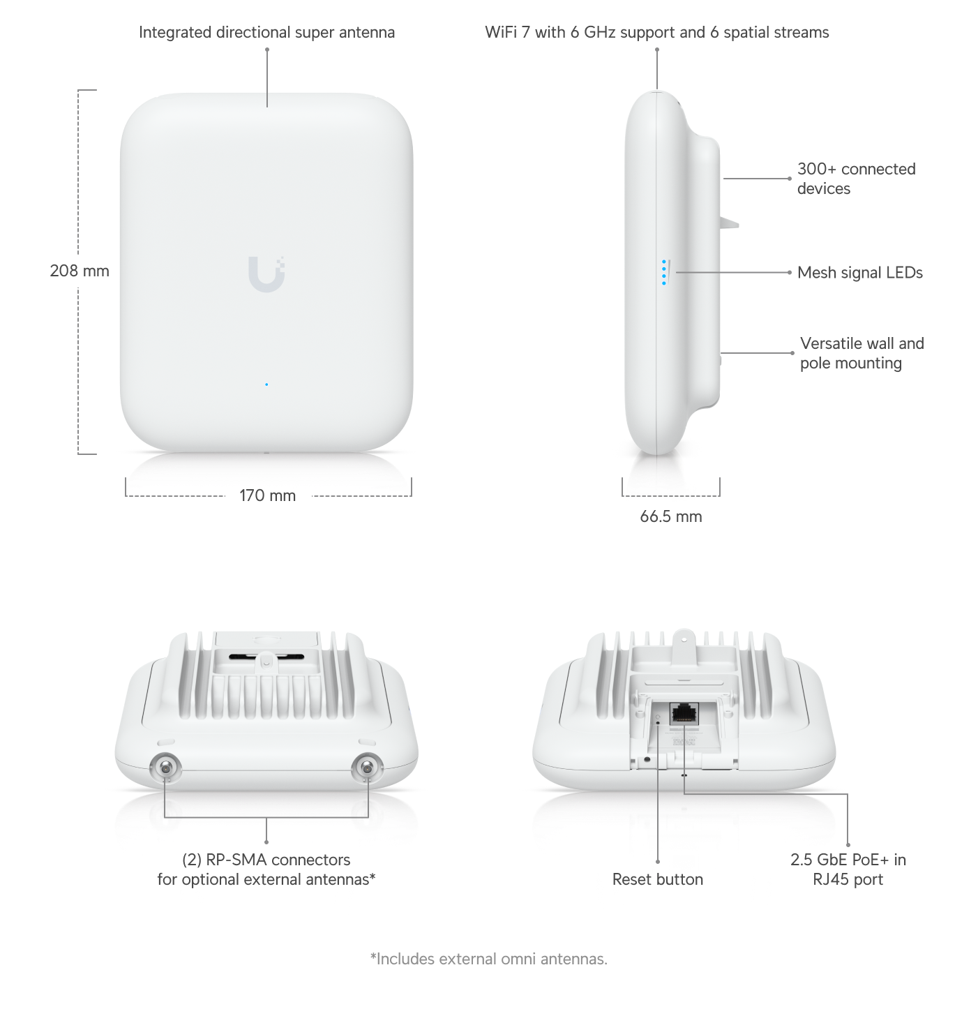 Ubiquiti | Ubiquiti U7 Pro Outdoor, IP67 WiFi 7 AP,6 Spatial Streams,Extended-range AFC 6 GHz, Directional Super Antenna,Articulation Mounting Bracket | U7-Pro-Outdoor - Image 1