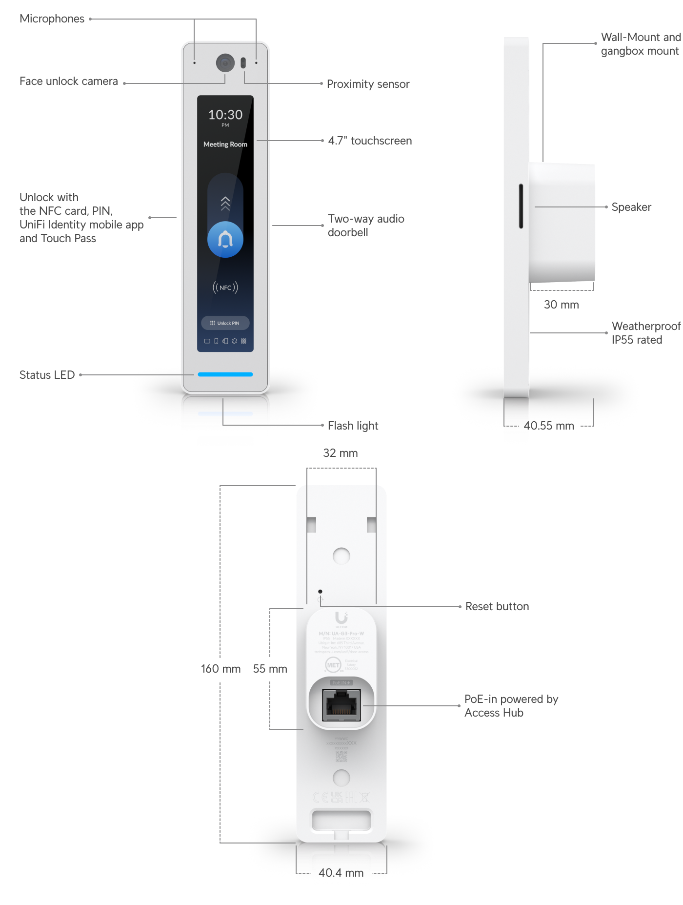 Ubiquiti | Ubiquiti G3 Reader Pro,Black, Third-generation, Indoor/Outdoor NFC Reader  Intercom With Apple Touch Pass Support, Outdoor IP55 | UA-G3-Pro-B - Image 1