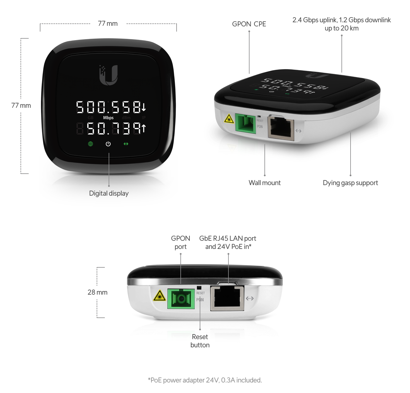 Ubiquiti | Ubiquiti UFiber Nano GPON Gigabit Passive Optical Network Unit,Max Power 7W, 24V Passive PoE, Wall-Mountable, | UF-NANO - Image 1