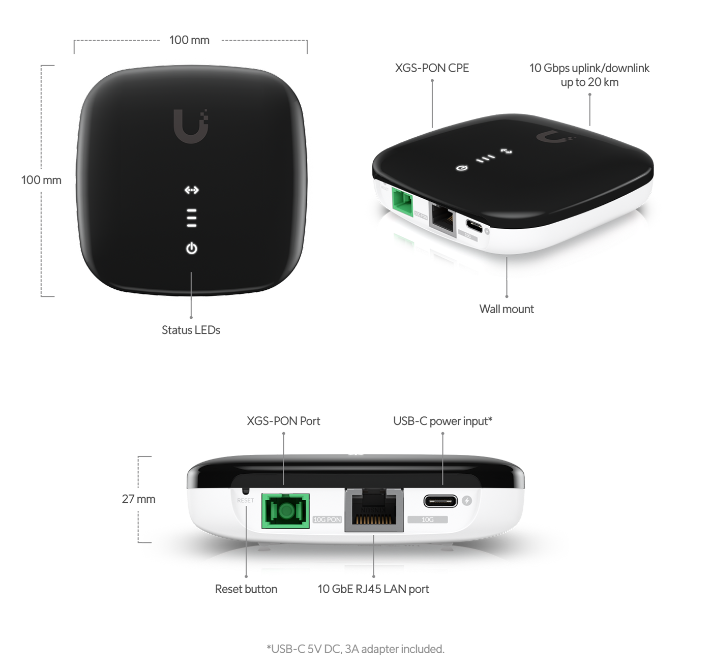 Ubiquiti | Ubiquiti UISP Fiber XGS, Optical Network, Deliver 10 Gbps Uplink/Downlink Speeds Over Distances, Up to 20 km, (1) XGS-PON Port, | UISP-FIBER-XGS - Image 1
