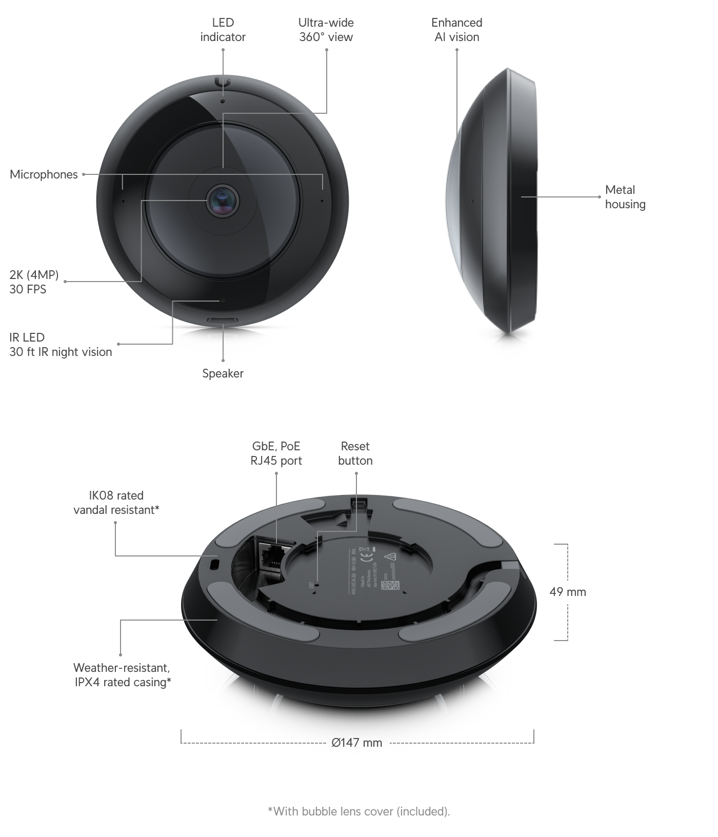 Ubiquiti | Ubiquiti UniFi Protect Indoor/Outdoor HD PoE Camera, White, With Pan-tilt-zoom - Full 360° Surveillance - Replaces 4x Regular Cameras | UVC-AI-360-W - Image 3
