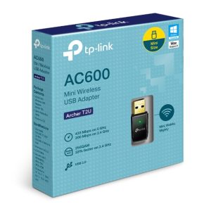 TP-LINK-Archer T2U-TP-Link Archer T2U AC600 Wireless Dual Band USB Adapter 2.4GHz (150Mbps) 5GHz (433Mbps) 1xUSB2 802.11ac 1x Omni Directional Antenna WPS button