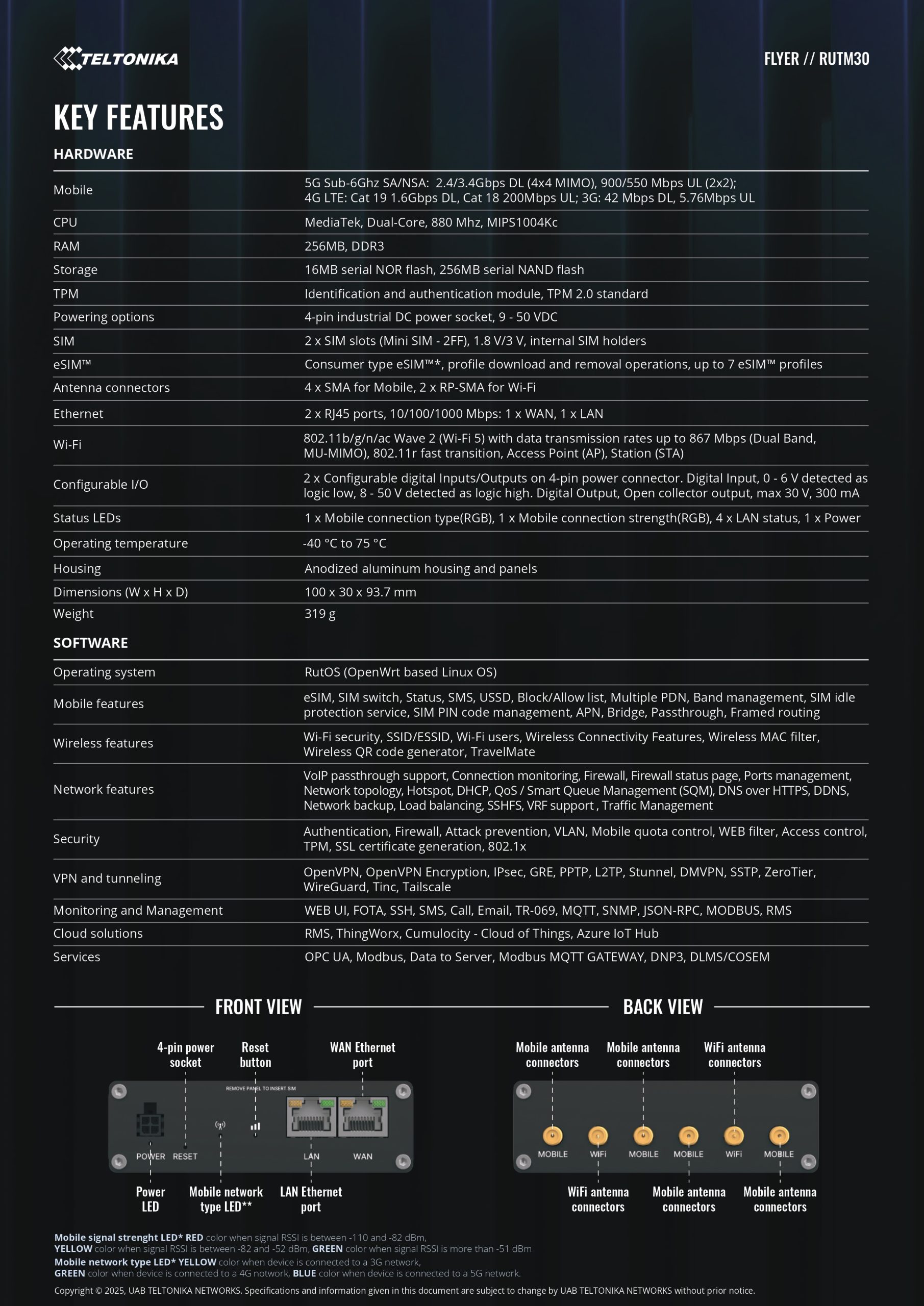 Teltonika | Teltonika RUTM30 Compact 5G Router, 5G dual SIM cellular, 5 Gigabit Ethernet ports, Dual-Band Wi-Fi, Backward Compatible with 4G, PSU included | RUTM30 - Image 2