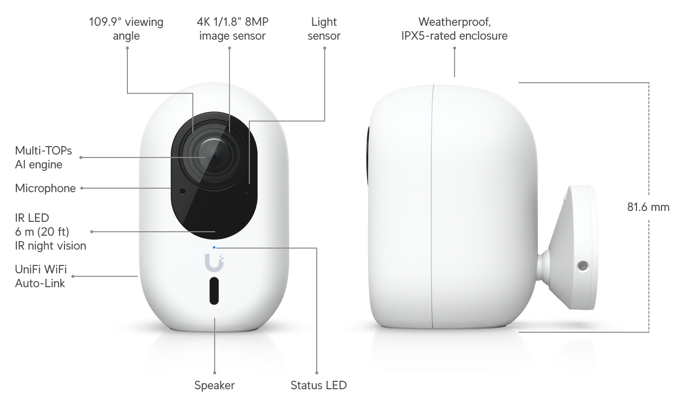 Ubiquiti | Ubiquiti G6 Instant White, Plug-and-play, 4K WiFi-connected Camera, With A 1/1.8