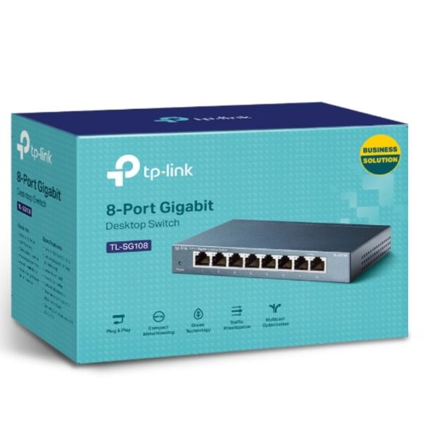 TP-LINK-TL-SG108-TP-Link TL-SG108 8-Port Gigabit Desktop Switch Steel Case Fanless 11.9Mpps Support 802.1p/DSCP QoS1 and IGMP Snooping Plug  Play