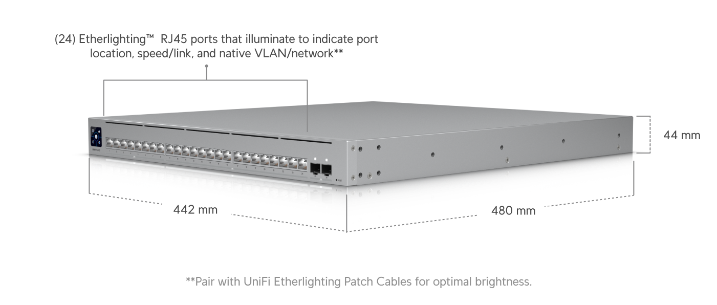 Ubiquiti | Ubiquiti  Pro XG 24, Professional-grade, 24-port Layer 3, Etherlighting Switch , (16) 10 GbE, (8) 2.5 GbE, (2) 25G SFP28 ports, DC Power Backup Ready | USW-Pro-XG-24 - Image 2
