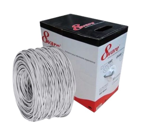 8ware-CAT5-ES100-8Ware Cat5E 100m Solid Copper Cable Roll on Box with Dispenser 24AWG 10/100 8-core Oxygen-free Copper 4 Pairs Unshielded White