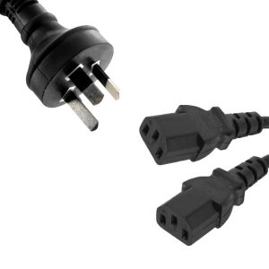 8ware-RC-3085AU-010-8ware 1m 10amp Y Split Power Cable with AU/NZ 3-pin Male Plug 2xIEC F C13 Socket  Cord for PC  Monitor to Wall Power Socket ~CBPOWERY