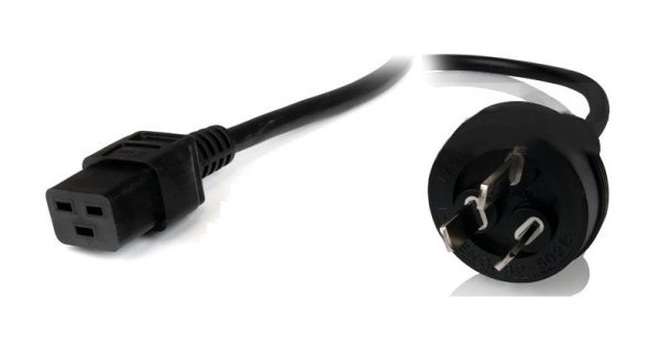 8ware-RC-3086AU-0200-8Ware Power Cable 2m 3-Pin AU to IEC C19 Male to Female 10A Electrical Safety Black