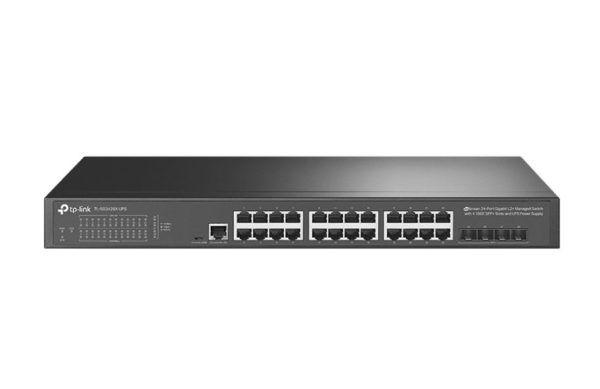 TP-LINK-SG3428X-UPS-TP-Link SG3428X-UPS JetStream 24-Port Gigabit L2+ Managed Switch with 4 10GE SFP+ Slots and UPS Power Supply