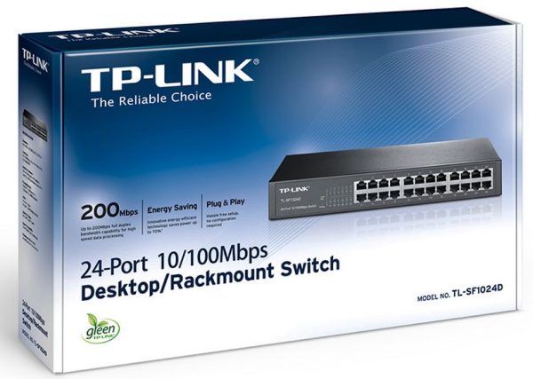 TP-LINK-TL-SF1024D-TP-Link TL-SF1024D 24-Port 10/100Mbps Rackmount Unmanaged Switch energy-efficient Supports MAC 13-inch Desktop steel case 4.8 Gbps Switching Cap