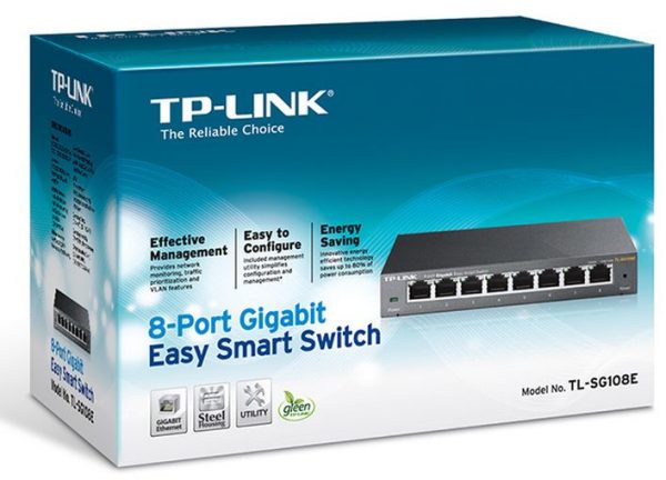 TP-LINK-TL-SG108E-TP-Link TL-SG108E 8-Port Gigabit Easy Smart Switch Provides network monitoring