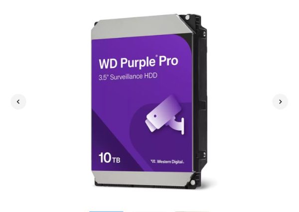 Western Digital-WD102PURP-Western Digital WD102PURP Purple Pro 10TB 3.5" Surveillance HDD 7200RPM 256MB SATA3 265MB/s 550TBW 24x7 64 Cameras AV NVR DVR 2.5mil MTBF 5yrs