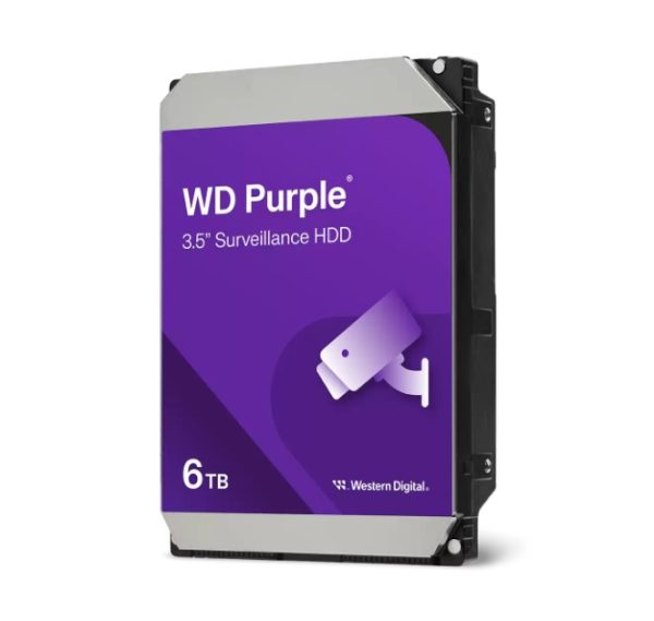Western Digital-WD64PURZ-Western Digital WD Purple 6TB 3.5" Surveillance HDD 5400RPM 64MB SATA3 175MB/s 180TBW 24x7 64 Cameras AV NVR DVR 1.5mil MTBF 3yrs