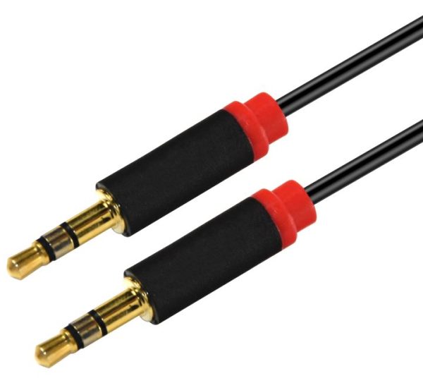 Astrotek-AT-3.5MMAUX-2-Astrotek 2m Stereo 3.5mm Flat Cable Male to Male Black with Red Mold - Audio Input Extension Auxiliary Car Cord