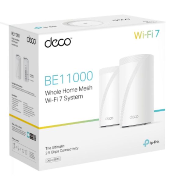 TP-LINK-Deco BE65(2-pack)-TP-Link Deco BE65(2-pack) BE11000 Whole Home Mesh Wi-Fi 7 System  (WIFI7)  574 Mbps at 2.4 GHz + 4320 Mbps at 5 GHz + 5760 Mbps at 6 GHz