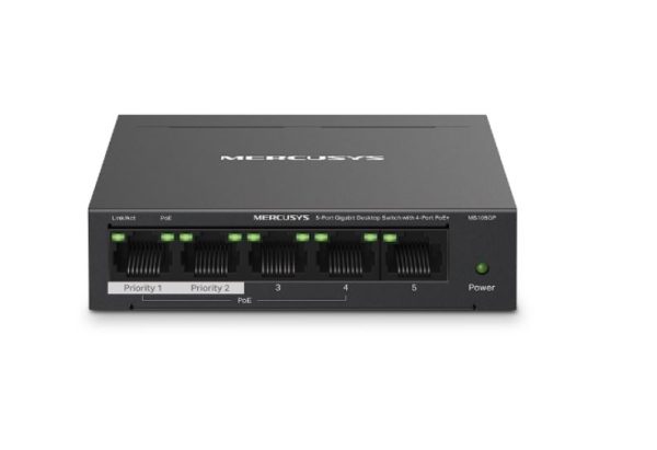 TP-LINK-MS105GP-Mercusys MS105GP 5-Port Gigabit Desktop Switch with 4-Port PoE+