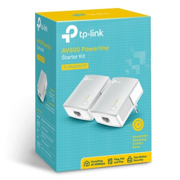 TP-LINK-TL-PA4010 KIT-TP-Link TL-PA4010 KIT AV600 Powerline Ethernet Adapter Starter Kit 600Mbps HomePlug AV 1xLAN Port 300m Range Plug  Play Mini Size