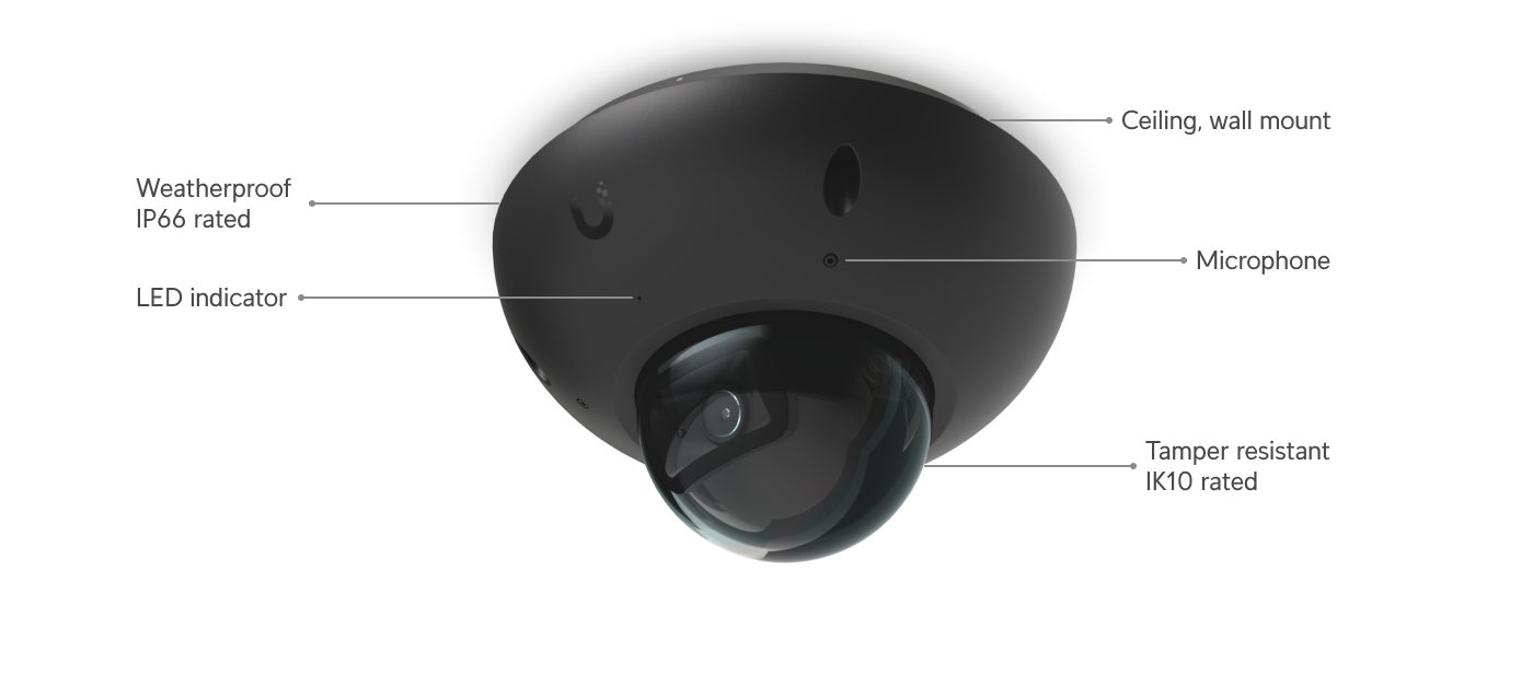 Ubiquiti | Ubiquiti G6 Dome,Black,All weather,Vandal-proof 4K PoE Camera,1/1.8 8MP Image Sensor,Multi-TOPS AI Engine,Long-range IR Nigh Vision,Deal Reg Available | UVC-G6-Dome-B - Image 2
