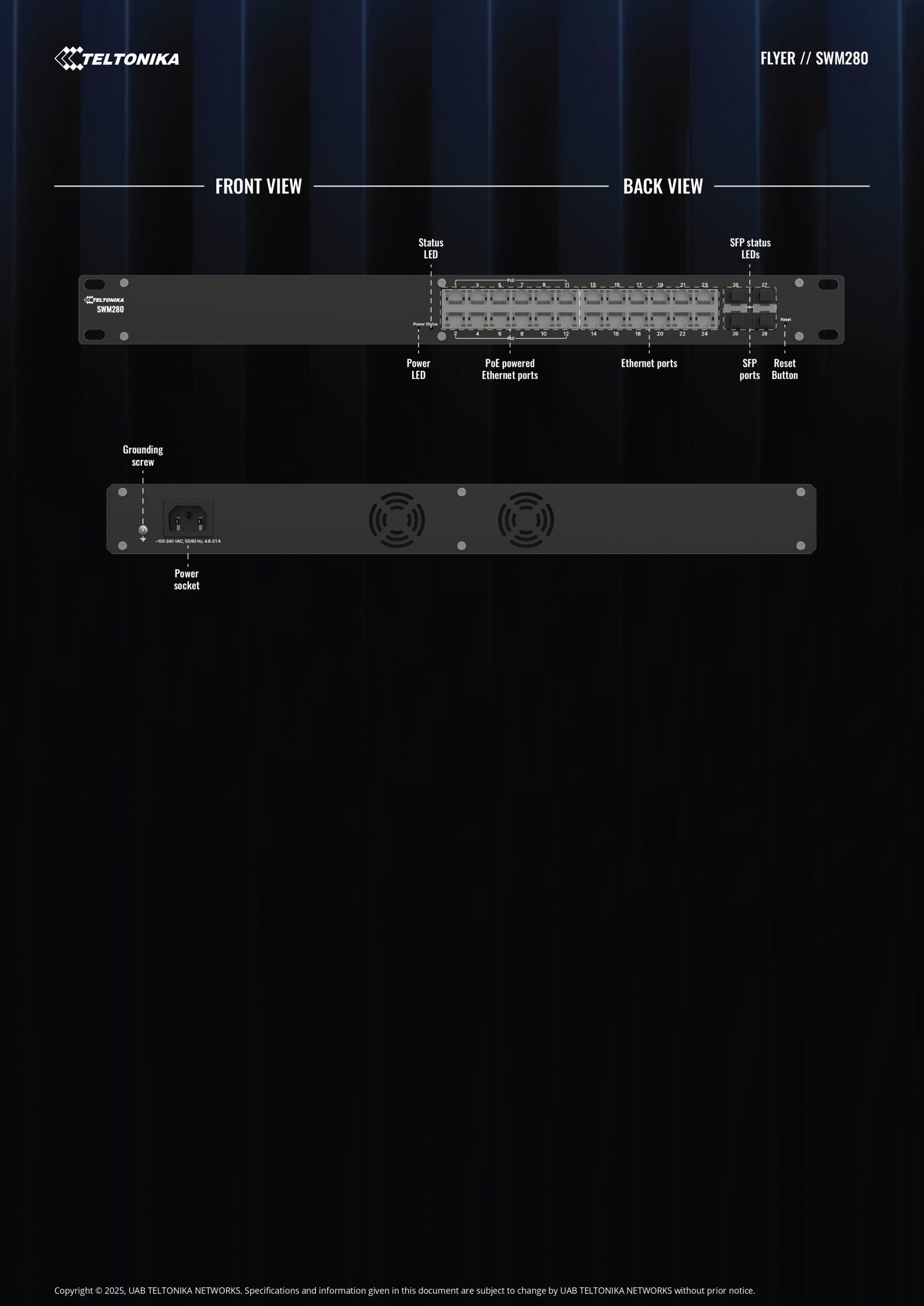 Teltonika | Teltonika SWM280 PoE+ Managed Switch, 24 x ETH ports, 10/100/1000 Mbps,12 PoE+ ports with up to 30W per port, 2 year free RMS License. | SWM280 - Image 3