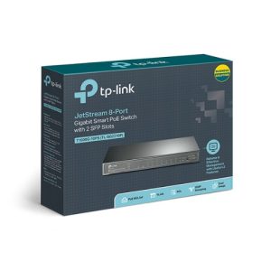 TP-LINK-SG2210P-TP-Link SG2210P 8-Port Gigabit Smart PoE Switch with 2 SFP Slots L2/L3/L4 QoS and IGMP Snooping WEB/CLI Managed 53W