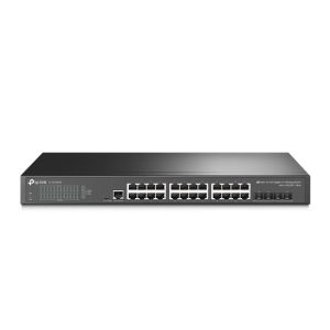 TP-LINK-SG3428X-TP-Link SG3428X JetStream 24-Port Gigabit L2+ Managed Switch with 4 10GE SFP+ Slots IGMP Snooping Omada Rack Mountable Fanless