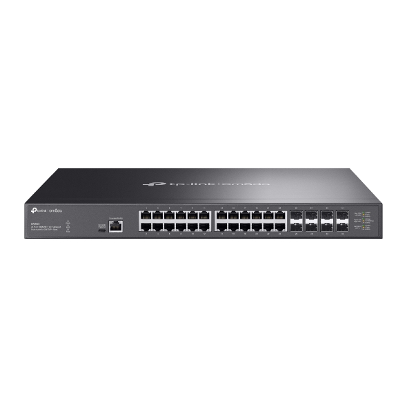TP-LINK-SX3832-TP-Link SX3832 Omada 24-Port 10GBASE-T L2+ Managed Switch with 8 10GE SFP+ Slots (SX3832);24× 1/2.5/5/10 Gbps RJ45 ports;8× 1/10 Gbps SFP+ slots; 640