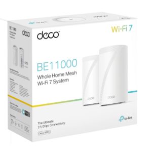 TP-LINK-Deco BE65(2-pack)-TP-Link Deco BE65(2-pack) BE11000 Whole Home Mesh Wi-Fi 7 System  (WIFI7)  574 Mbps at 2.4 GHz + 4320 Mbps at 5 GHz + 5760 Mbps at 6 GHz