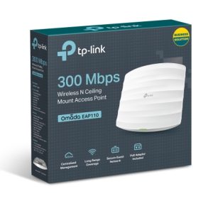 TP-LINK-EAP110-TP-Link EAP110 Omada 300Mbps Wireless N300 Ceiling Mount Access Point 1x1Gbps RJ45 PoE 1x Console Port 2x4dBi Omni Internal Antenna