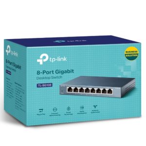 TP-LINK-TL-SG108-TP-Link TL-SG108 8-Port Gigabit Desktop Switch Steel Case Fanless 11.9Mpps Support 802.1p/DSCP QoS1 and IGMP Snooping Plug Play