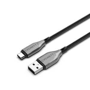 Cygnett-CY4683PCUSA-Cygnett Armoured Braided USB-C to USB-A (2.0) Cable (2M) - Black (CY4683PCUSA)