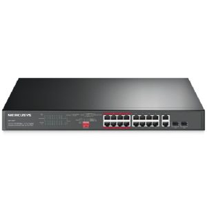 TP-LINK-MS118CP-Mercusys MS118CP 16-Port 10/100Mbps + 2-Port Gigabit Rackmount Switch with 16-Port PoE+