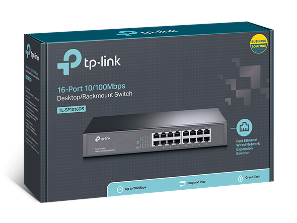 TP-LINK-TL-SF1016DS-TP-Link TL-SF1016DS 16-Port 10/100Mbps Smart Switch or wall-mounting design Plug and play 3.2Gbps Switching Capacity Auto-MDI/MDIX Supports MAC(LS)