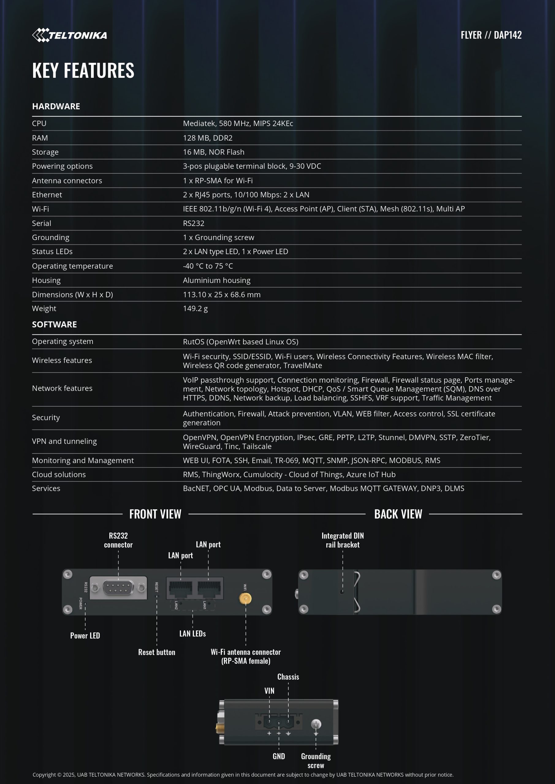 Teltonika | Teltonika DAP142 Industrial Access Point with RS232  Dual RJ45, Seamless Mesh Wi-Fi 4, Passive PoE  DIN-rail Ready, PSU excluded | DAP142000000 - Image 2