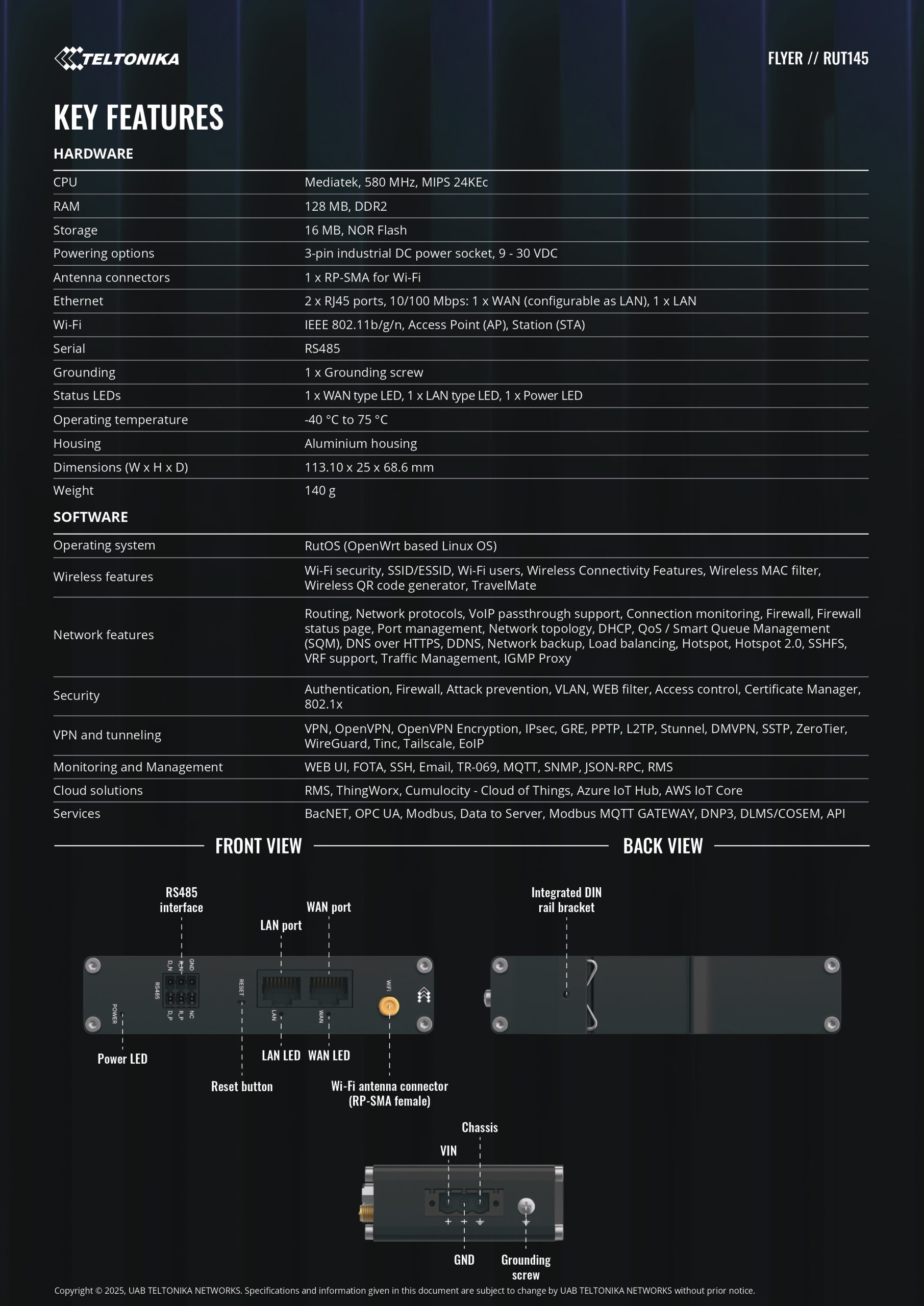 Teltonika | Teltonika RUT145 Industrial RS485 Router, Wi-Fi  Ethernet Connectivity, Industrial Data Collection-Ready with RMS Support, PSU Excluded | RUT145000000 - Image 2