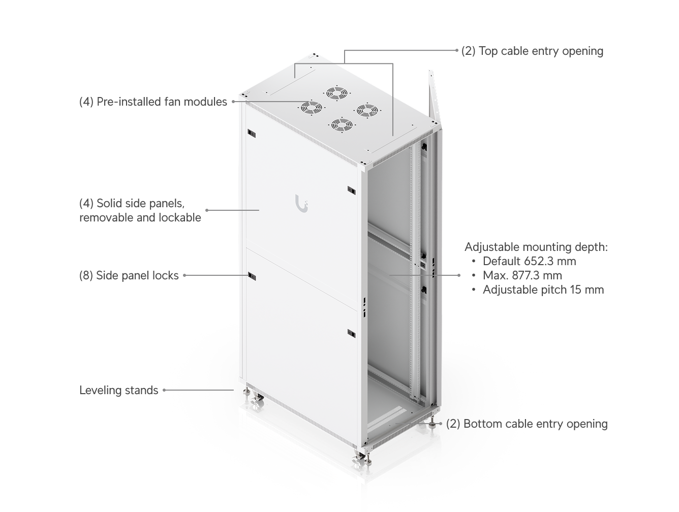 Ubiquiti | Ubiquiti 42U Rack Cabinet,Fully Assembled Floor Rack,Built-In Fans,Removable Panels,Lockable Casters,Optimal Airflow,Heavy-Duty,Easy Equipment Access. | UACC-Rack-42U-1000-G - Image 2